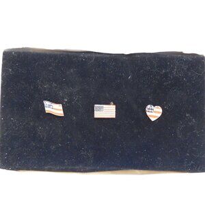 Vintage Lot of 3 Enamled Pushback Pins American Flag Old Glory